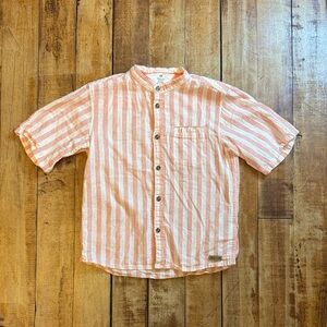 H&M Orange White Stripe button down size 6 linen cotton blend Easter